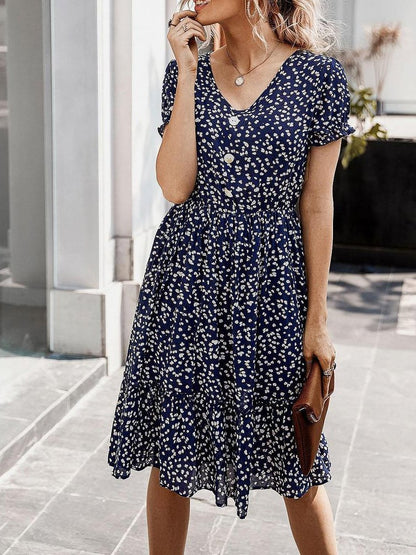 All Over Print Frill Trim Dress for Women