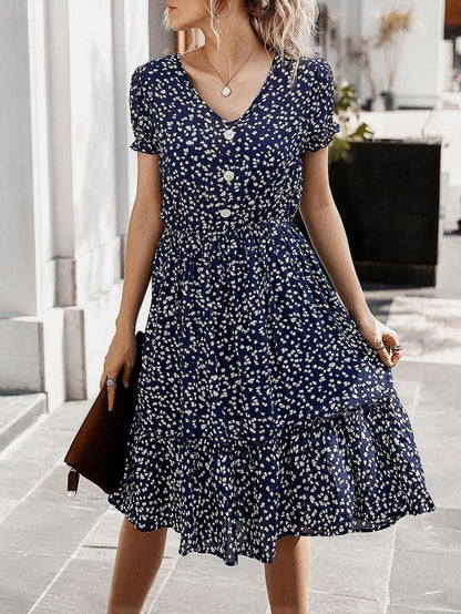 All Over Print Frill Trim Dress for Women