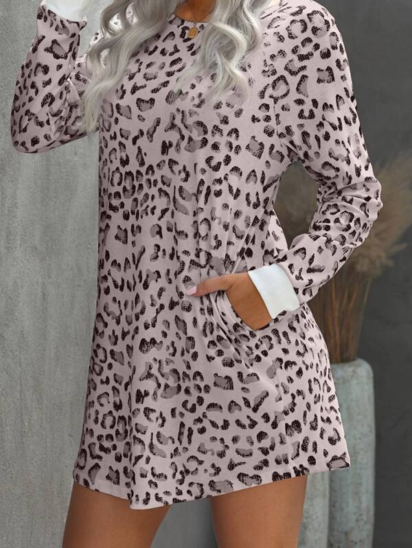 All Over Print Raglan Sleeve Sweatshirt Dress for Women