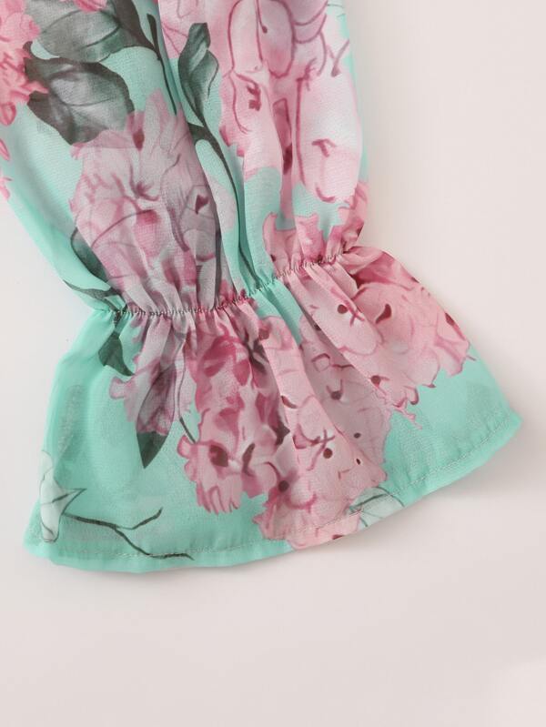 Allover Floral Frill Bardot Crop Blouse for Women