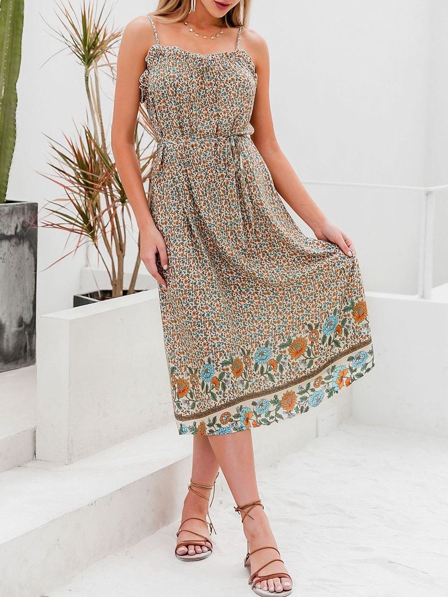 Allover Floral Shirred Wrap Dress for Women