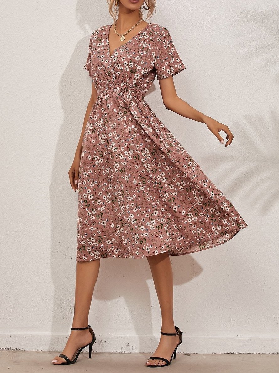 Allover Floral Shirred Wrap Dress for Women