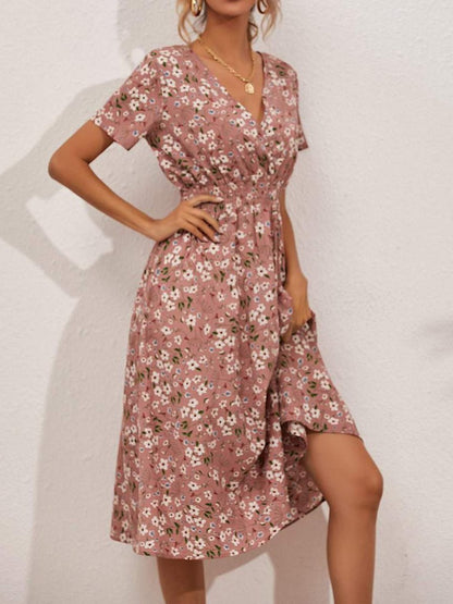 Allover Floral Shirred Wrap Dress for Women
