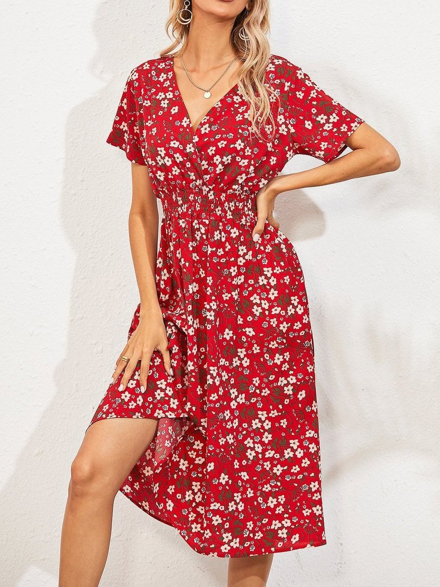 Allover Floral Shirred Wrap Dress for Women