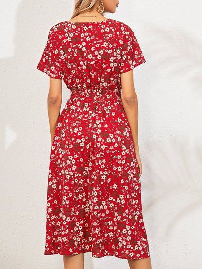 Allover Floral Shirred Wrap Dress for Women