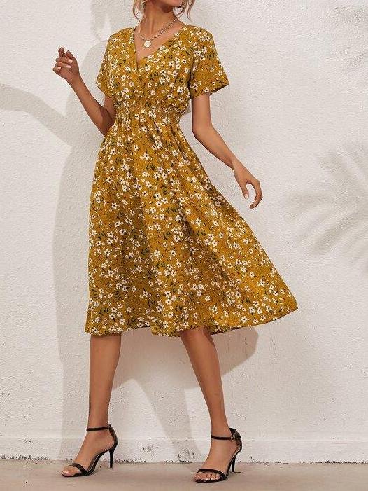 Allover Floral Shirred Wrap Dress for Women