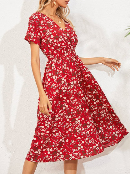 Allover Floral Shirred Wrap Dress for Women