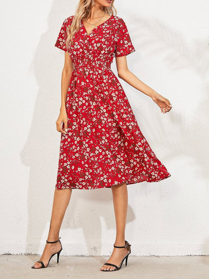 Allover Floral Shirred Wrap Dress for Women