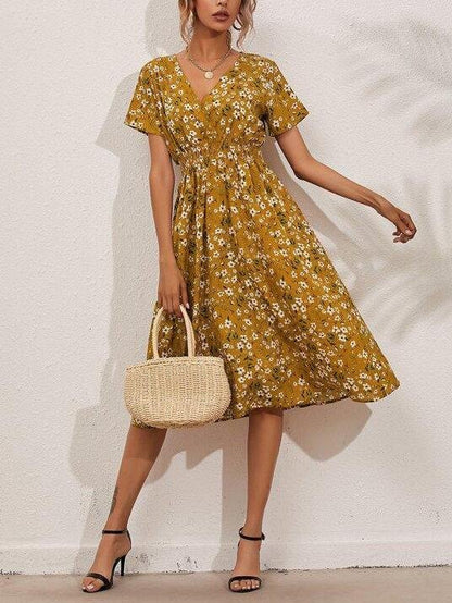 Allover Floral Shirred Wrap Dress for Women