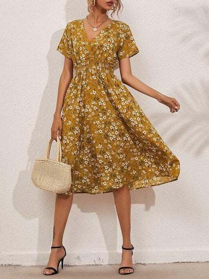 Allover Floral Shirred Wrap Dress for Women