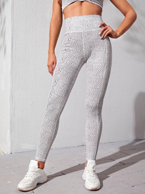 Allover Print Wide Waistband Sports Leggings for Women
