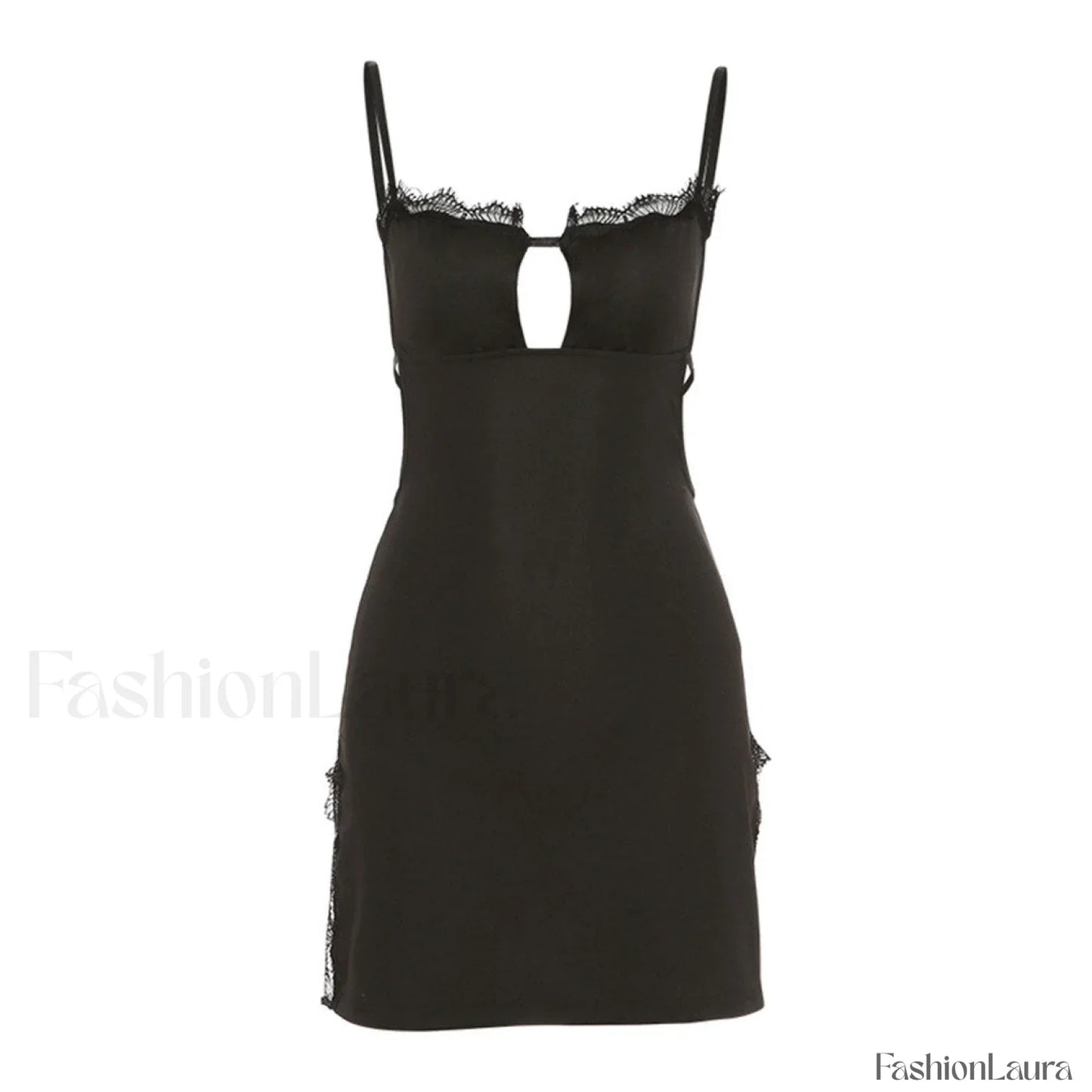 Alluring Eyelash Lace Trim Split Club Mini Dress