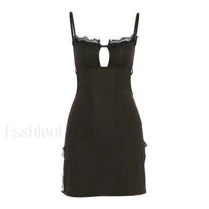 Alluring Eyelash Lace Trim Split Club Mini Dress