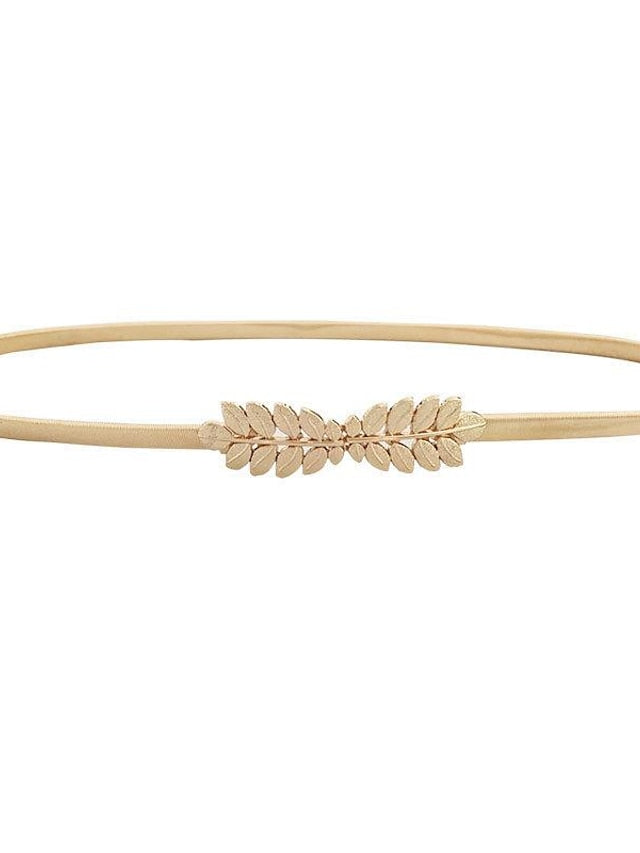 Skinny Belt Nylon Metal Bucke Leaf Decor Classic Wedding Party Silver Golden 2# leaves Silver 2# leaves Gold for Women