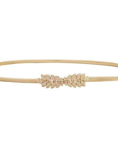 Skinny Belt Nylon Metal Bucke Leaf Decor Classic Wedding Party Silver Golden 2# leaves Silver 2# leaves Gold for Women