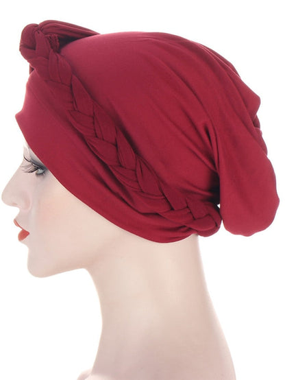 Women Lady Muslim One Half Braid Head Turban Wrap Cover Soft Hat Hair Loss Bonnet Beanies for Women