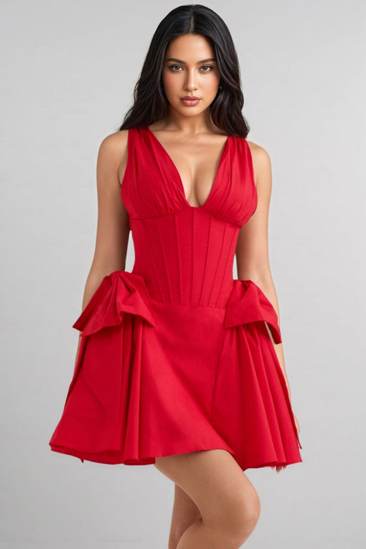 Savan Red Cotton Bow Mini Dress
