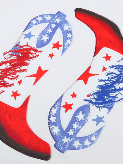 American Flag Boots Graphic White Tee