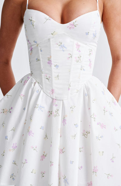 Amy Mini Dress-White Multi Floral Print