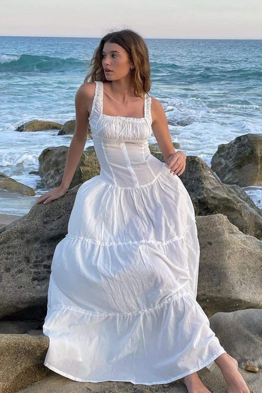 Vestido largo semitransparente con volantes Anastasia