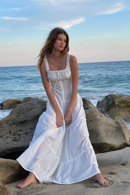 Vestido largo semitransparente con volantes Anastasia
