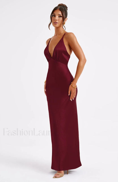 Anja Maxi Graceful Dress - Burgundy