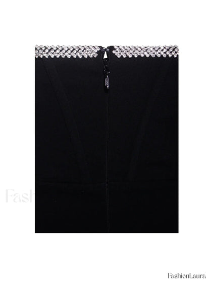Annika Black Off Shoulder Long Trendy Sleeve Corset Dress With Crystal Trim