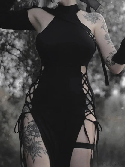 Antique Futuristic Hollow Lace-Up Full-Length Dress