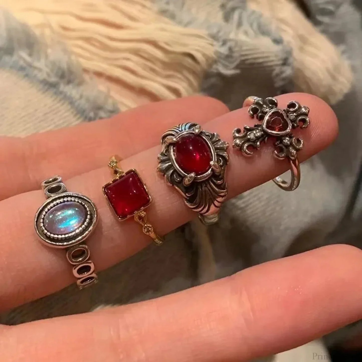 Antique Mysterious Crimson Crystal Cross Band