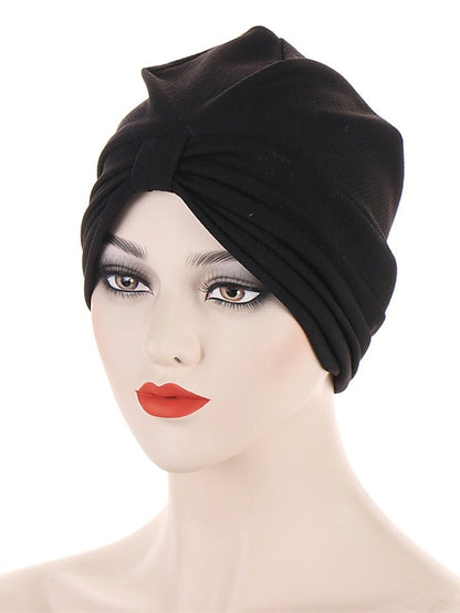 Fashion Solid Color Women Muslim Headscarf Top Knotted Turban Hat Sleep Hat Inner Hijab Bonnet Femme Round Head Cover Headwrap for Women