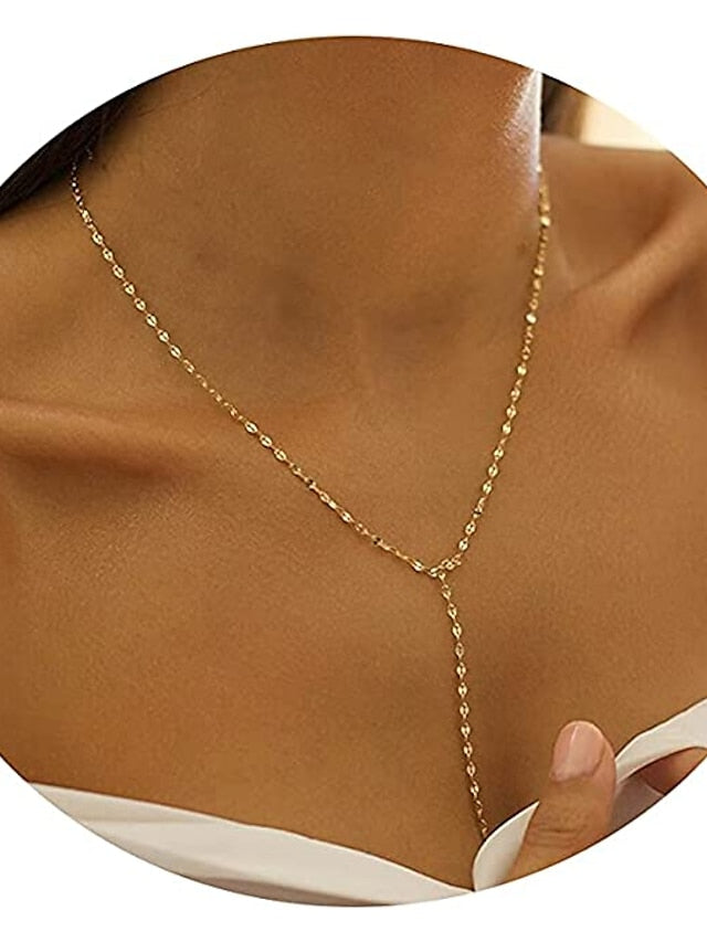 1PC Necklace 14K Gold Plated Zircon Y Lariat Necklaces Long Drop CZ Pendant Y Necklace for Women Dainty Diamond Chain Necklace Fashion Jewelry for Women