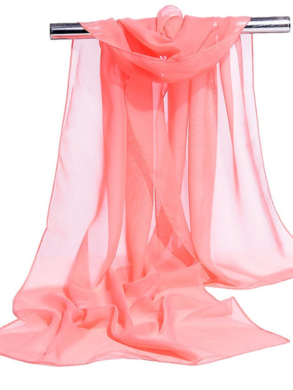 Chiffon Scarf Party Blue Scarf Pure Color Casual Green Gray Pink Fall for Women