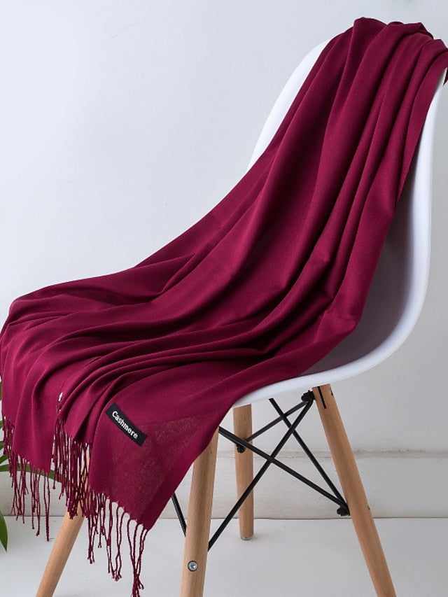 1pcs Solid Color Hijabs Imitation Cashmere Scarf Women All Season Long Shawls And Wraps Hijab Scarves Tassels Thin Headband for Women