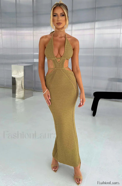 Arabella Maxi Graceful Dress - Khaki