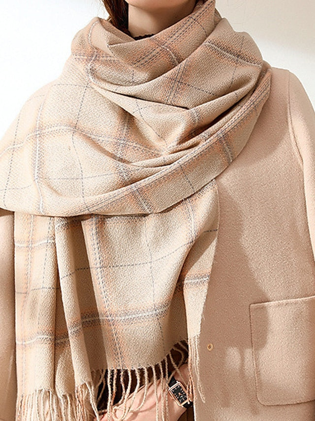 Shawls & Wraps Outdoor Dailywear Holiday Yellow Blue Pink Scarf Plaid for Women