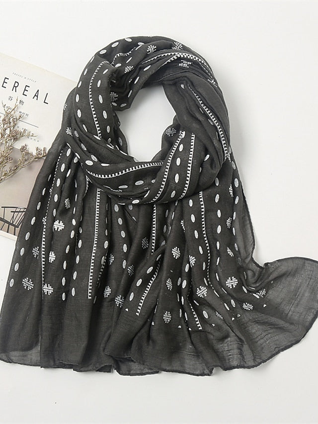 1pcs Women Fashion Foaming Cotton Scarf Print White Polka Dot Scarves Women Muslim Hijab Long Shawl Arab Turban 185*85cm for Women