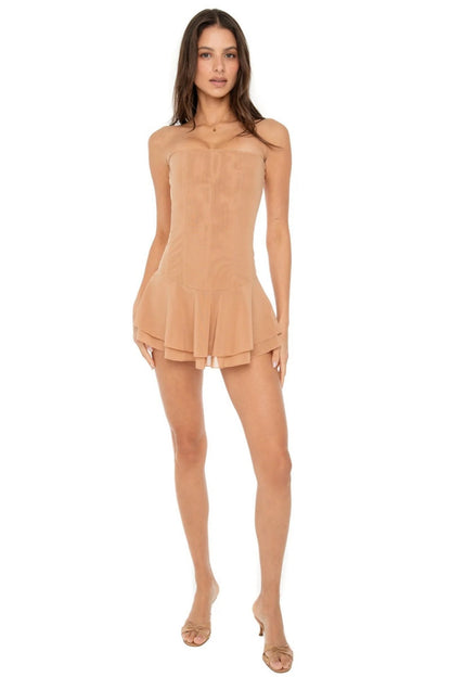 Minivestido drapeado sin tirantes
