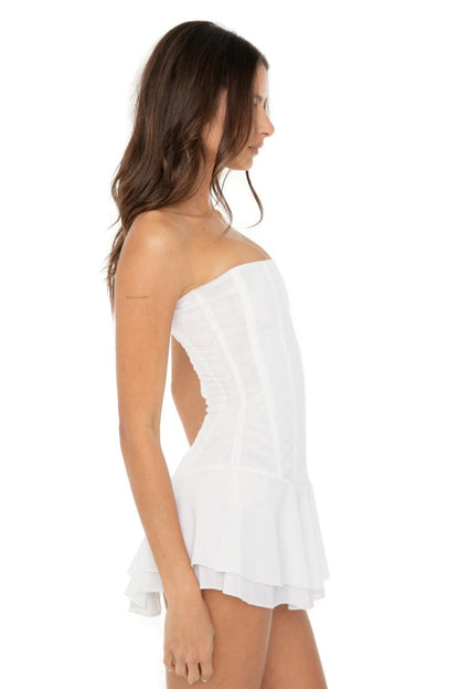 Minivestido drapeado sin tirantes