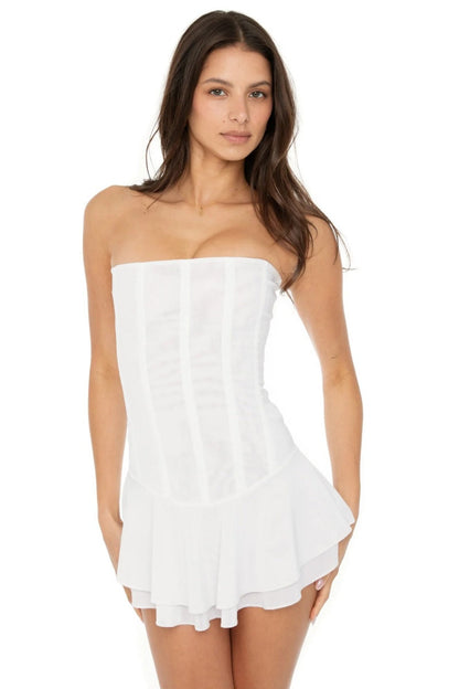 Minivestido drapeado sin tirantes