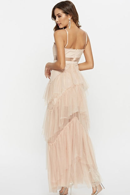 Vestido largo de malla con escote tipo corsé Arlene