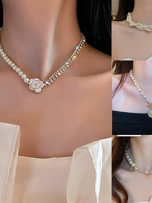 1PC Necklace For Pearl Necklace for Women 18k Gold Filled Dainty Freshwater Pearl Necklace Handmade Simple Pearl Necklaces Everyday Jewelry Gifts for Women