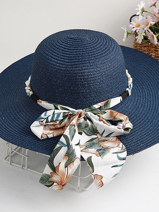 Sun Hat Straw Hat Holiday Floral / Flower Polyester Straw Vacation Casual Beach Sunscreen Warm 1 pcs for Women