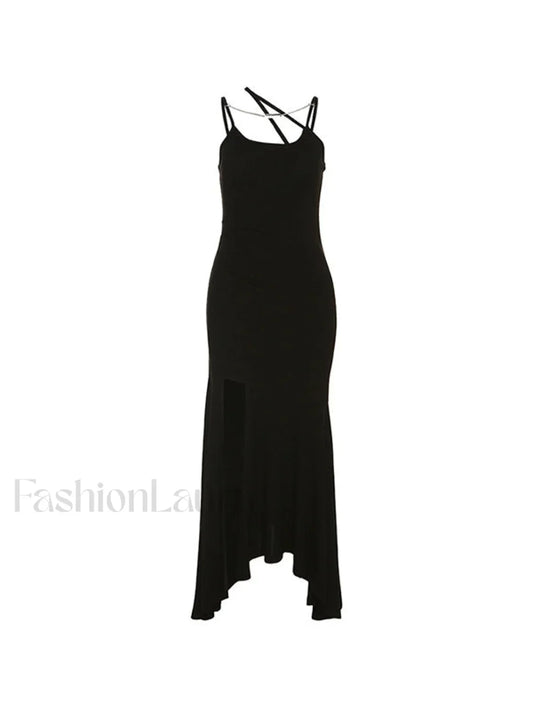 Asymmetric High Slit Bodycon Maxi Dress