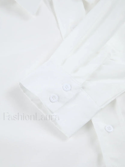 Asymmetrical Pocket Button Trendy Collar Crop Shirt