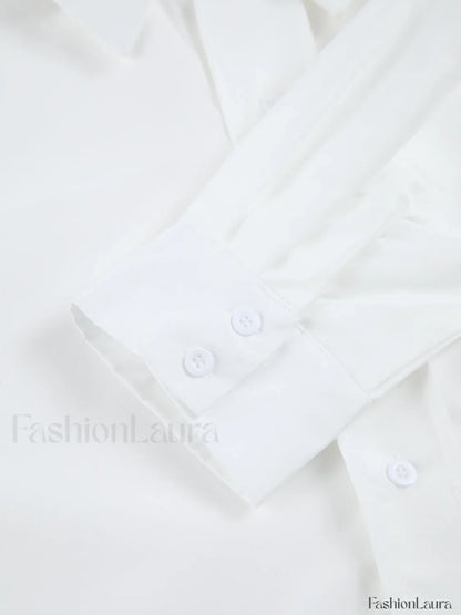 Asymmetrical Pocket Button Trendy Collar Crop Shirt
