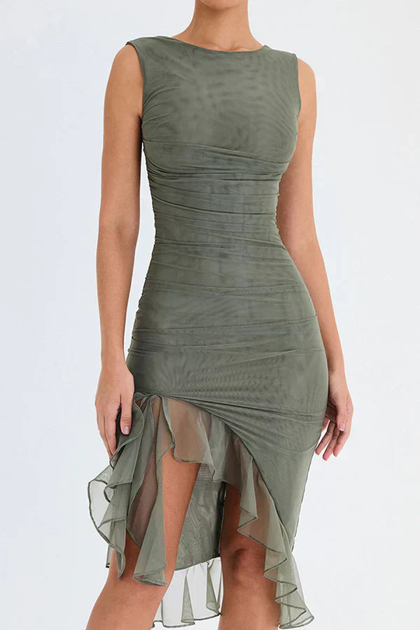 Elita | Boat-Neck Ruffle Sheath Dress