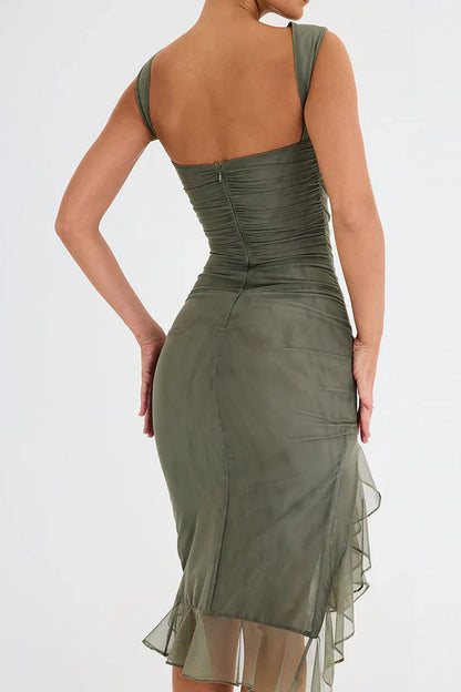 Elita | Boat-Neck Ruffle Sheath Dress