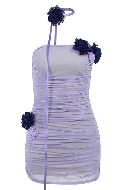 Minivestido de malla con apliques florales Athena