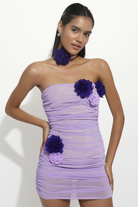 Minivestido de malla con apliques florales Athena