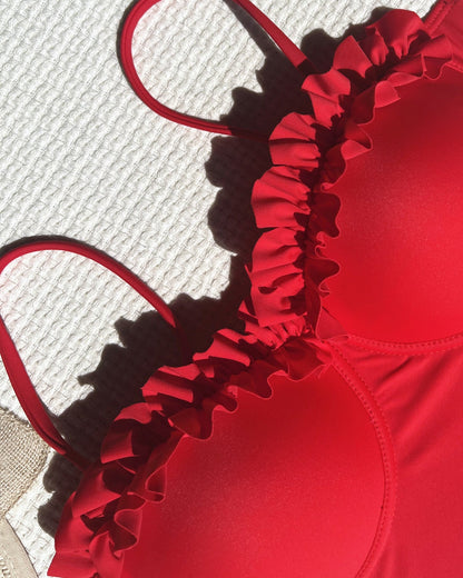 Solid Color Bikini Lace Swimsuit